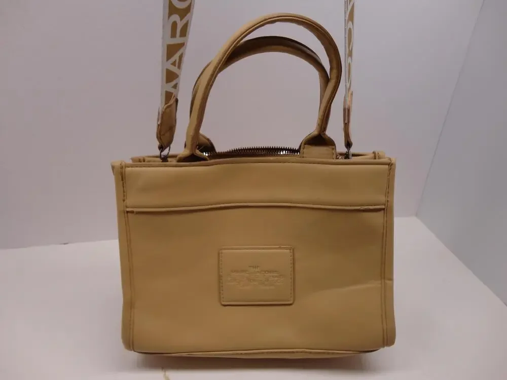 Marc Jacobs Tote Bag Womens Small Beige Leather Zip Shoulder Purse The Tote Bag